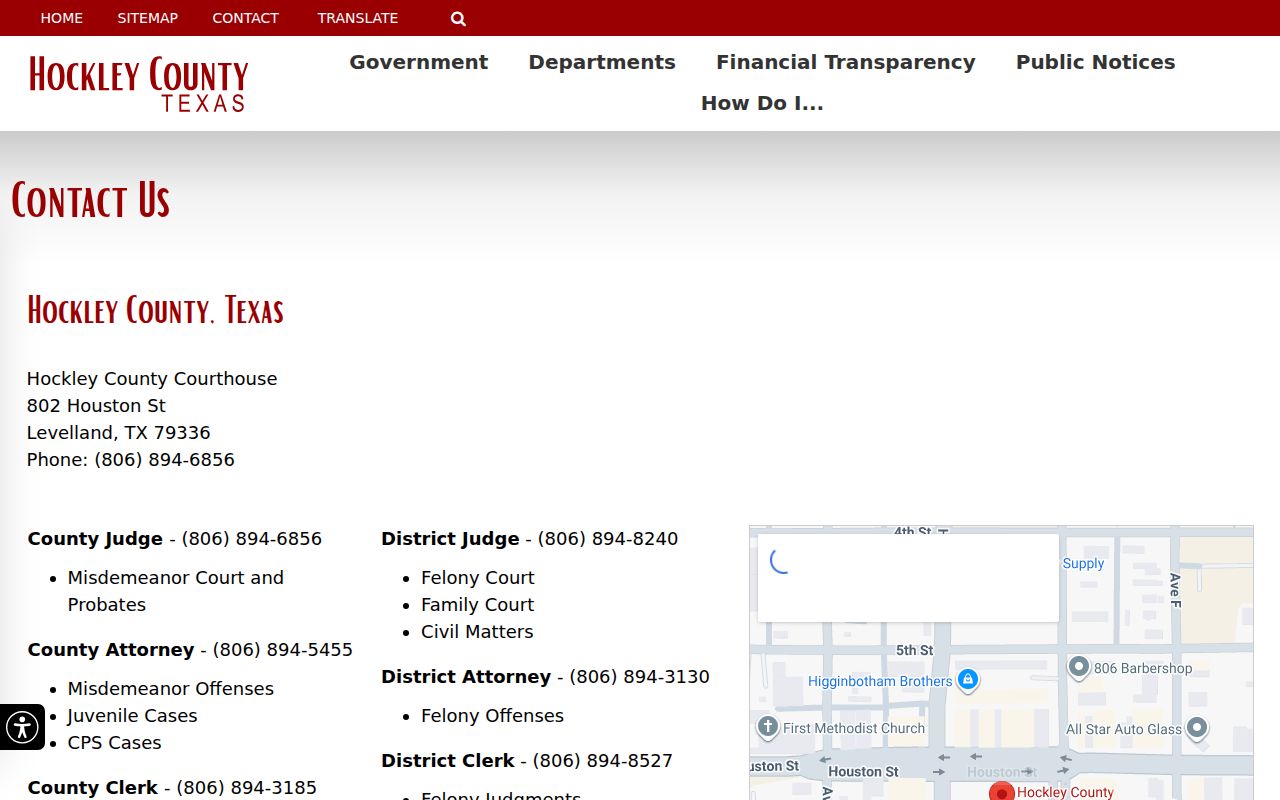 Hockley County court calendar contact directory